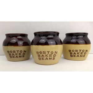 Vintage Stoneware BOSTON BAKED BEANS 1 Cup‎ Crocks Set of 3 USA Farmhouse